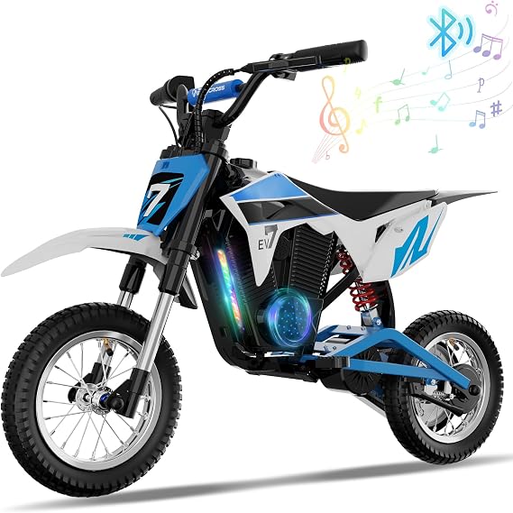 EVERCROSS EV12M PRO Elektro Motorrad Kinder Elektromotorrad mit 300W Motor 18KM Lange Reichweite 12'' Luftreifen Bluetooth Musik Bunte Lichter Moto Cross für Kinder ab 110cm Körpergröße