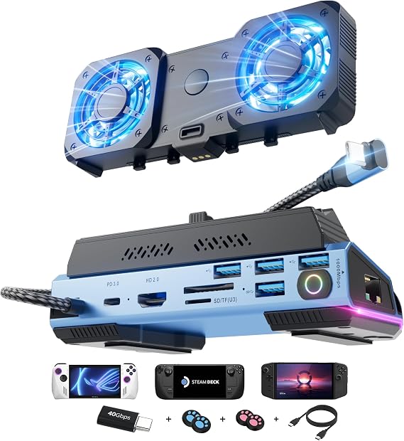 Steam Deck Docking Station 13-in-1, w/Fan, M.2 SSD, 4K@60Hz, 1000M