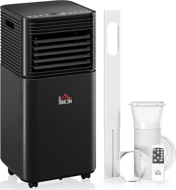 HOMCOM 10000 BTU Portable Air Conditioner for Rooms up to 441 Sq.Ft., 4-in-1 Mobile AC Unit with Dehumidifier, Cooling Fan, Sleep, Remote, 24H Timer, Auto Off, Window Installation Kit, Black