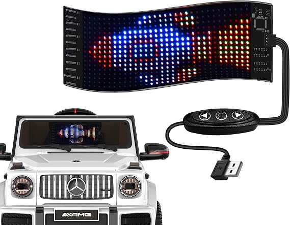ANPABO LED Display Screen for Kids Ride On Car, LED Sign Compatible with ANPABO Licensed Mercedes-Benz G63, Flexible Display w/10 Dynamic Patterns & Texts, 5V USB Powered, Gift-Ready (7''x3'')