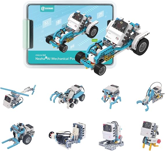 ELECFREAKS microbit Nezha AI Kit with Nezha Pro Expansion Board 16+ Makecode Story Coding Projects, microbit Starter Sensors Kit with Voice and Gesture Recognition Electronic Modules(without microbit)
