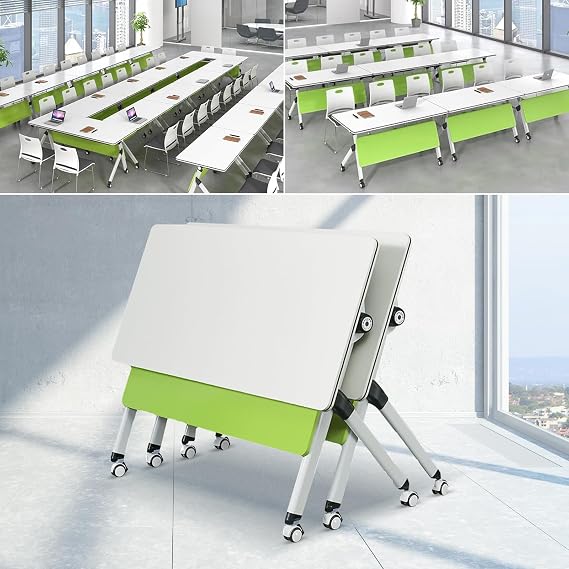 Conference Room Tables, 2PCS Flip Top Folding Conference Training Table with Silent Caster Wheels, Mobile Rectangular Meeting Room Tables Modular Large Seminar Table Desk for Home Office(2PCS)