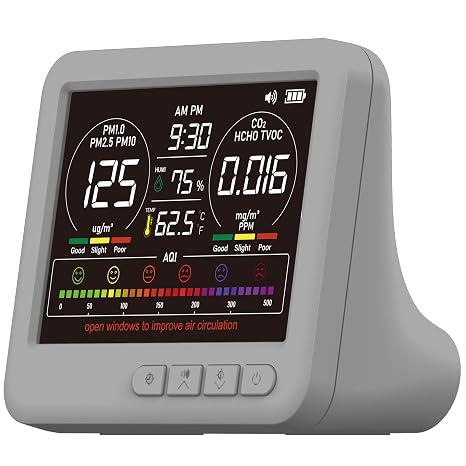 Professional Indoor Air Quality Monitor with AQI Alerts, Portable Real-Time Detector for Home, Car, Plants & Pets