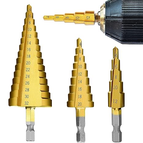 3 Pcs Straight Grooved Step Drill Bit Set,Step Drill Bits Set