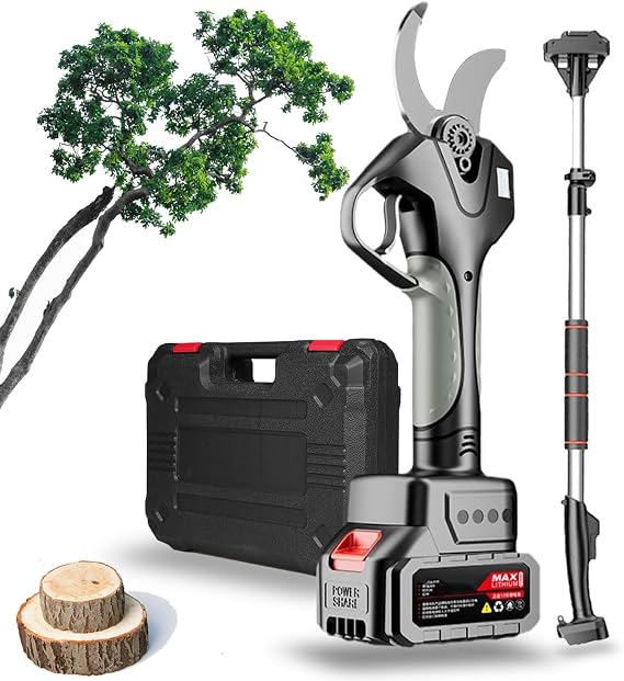 Cordless Electric Pruning Shears, Professional Battery Branch Cutters for Orchards, with 2.1m Extension Poles, Max Cutting Diameter 78mm, for Pruning, Gardening,2Battery