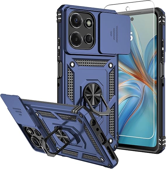 for Moto G Power 5G 2025 Case,with Screen Protectors and Camera Cover,[Military Grade] 16ft.Drop Tested Cover with Magnetic Kickstand Protective Case for Motorola G Power 5G 2025, Blue