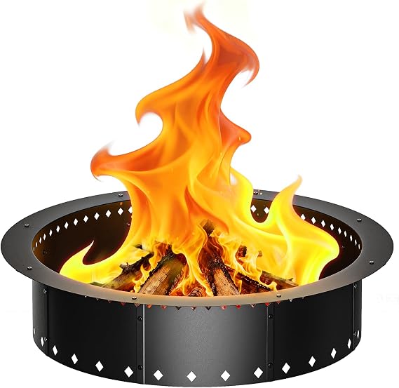 FANHAO Outdoor Fire Pit Ring, 36-Inch Outer/30-Inch Inner Fire Ring Smokeless, Wood Burning Fire Pit Ring Duty Solid Metal Steel Liner DIY Campfire Ring Above or In-Ground, Camping Patio Backyard