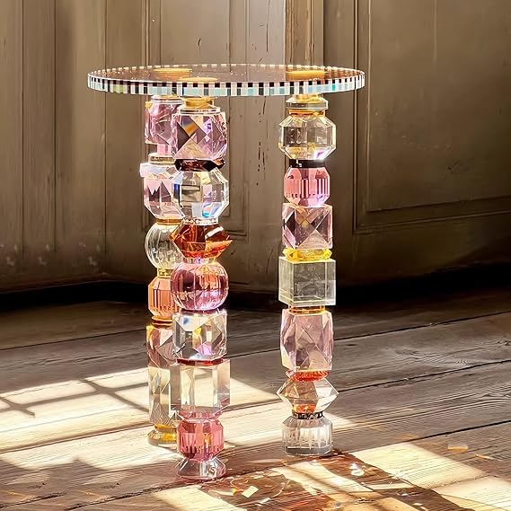 Italian Luxury Colored Crystal Glass Coffee Table - Designer Side Table for Living Room, 6 Styles Optional, High-End Light Luxury Home Furniture(Style1)