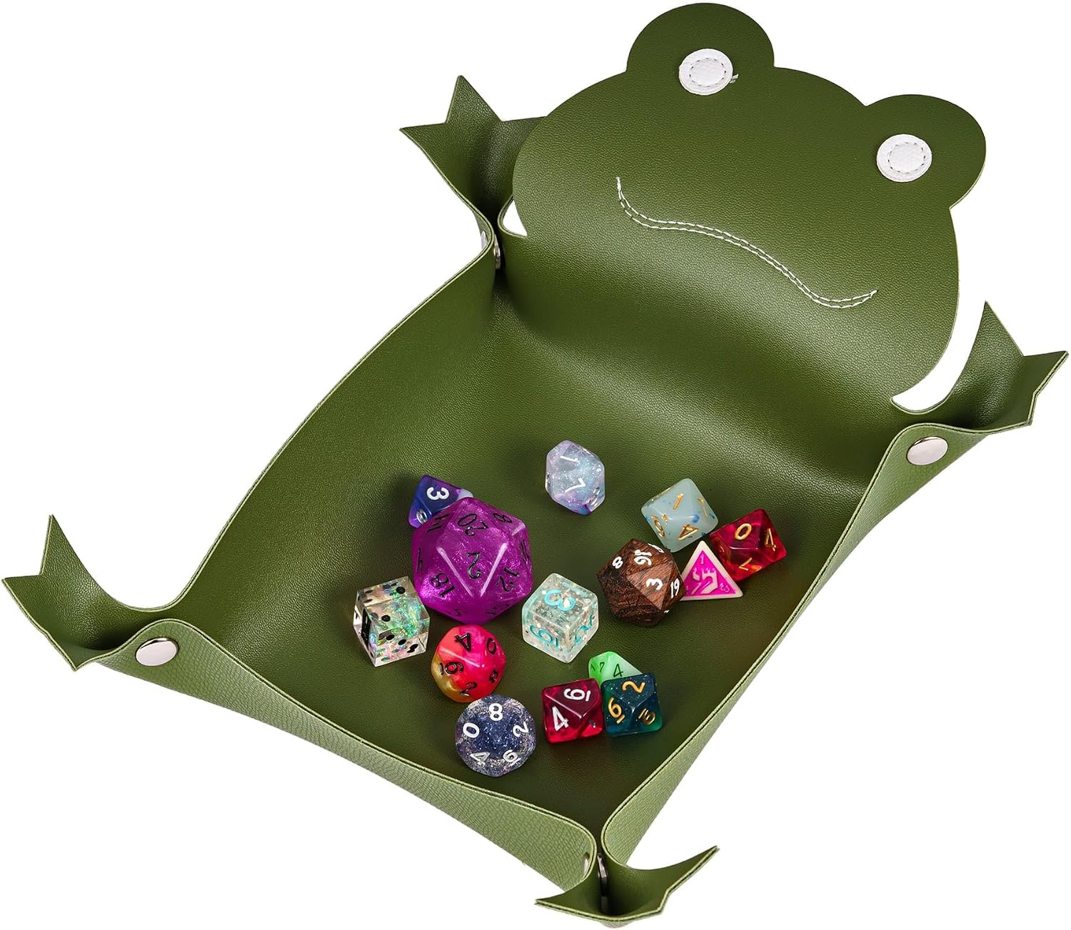 Cusdie Dice Tray Folding Animal Dice Tray Leather Dice Holder for DND Dice Game Table Games (Green Frog)