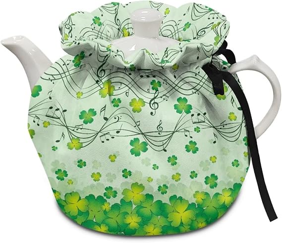 Green Tea Cozy for Teapot Insulated 4 LeavesTeapot Dust Protector Home Decor Tea Kettle Quilt for Hotel Restaurant Tea Party