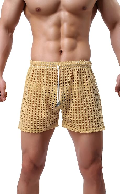Linemoon Men's Mesh Shorts Sexy Lounge Hollow Boxer Underwear