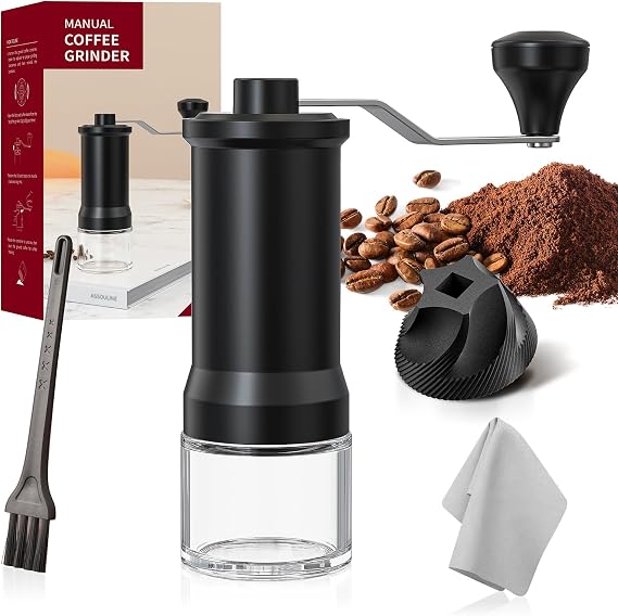 HOTUT Manual Coffee Grinder 30g Capacity, Coffee Bean Hand Grinder with 30 Adjustable Settings, Conical Burr Coffee Grinder with Crank for Travel, Camping, Office, Espresso, Pour Over, etc