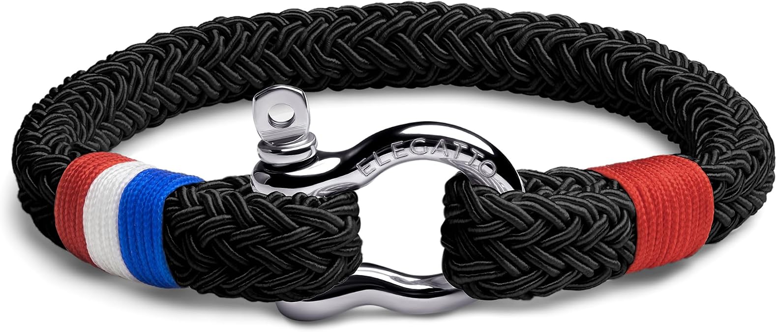 Elegatto Tour de France Premium Rope Bracelet for Men | Braided Nylon Cord with Silver Polished Stainless Steel Shackle | Men's Designer Jewelry Bracelets