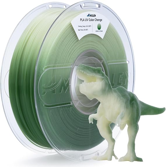 AMOLEN PLA 3D Printer Filament, UV or Sunlight Color Change to Green PLA Filament 1.75mm, Dimensional Accuracy +/- 0.02 mm, 1KG/2.2lb, Fits Most FDM Printers