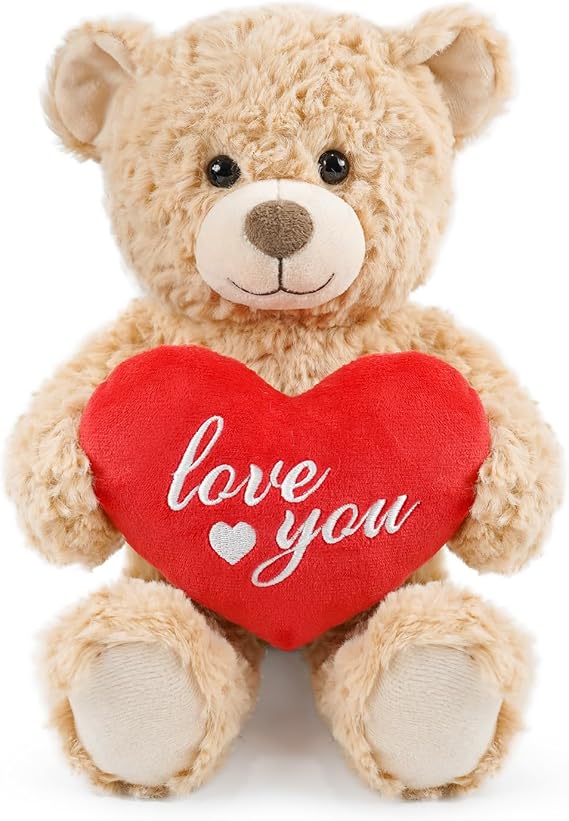 Valentine's Day Teddy Bear Heart-Holding Gift - 8.6 Inch Light Brown Bear Soft Stuffed Plush Animal, Idea Gift for Her Girlfriend Mom Girls, Cute Plush Toy for Kids Adults