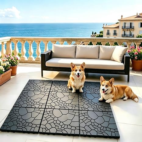 9 Pcs(30x30 cm) Interlocking Deck Tiles,Plastic Outdoor Flooring for Patio, Garden & Balcony,Waterproof & All-Weather, Anti-Slip Surface (Dark Gray STW-9 Pcs (0.81m²))