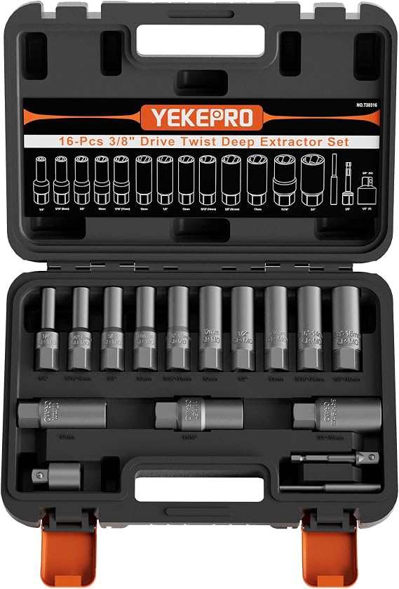 16PCS 3/8" Drive Deep Impact Bolt Extractor Set, Wheel Lock Removal Kit