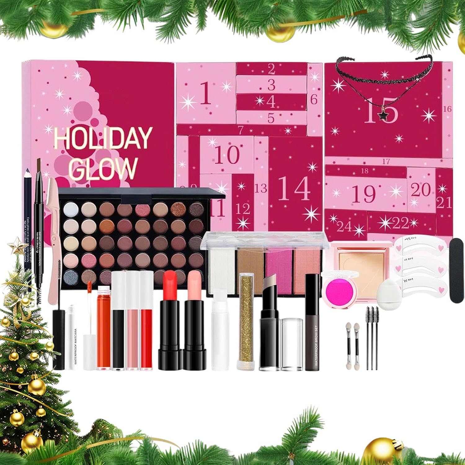 Makeup Advent Calendar 2025-24-Piece Beauty Advent Calendar Christmas Countdown 24-Days Beauty Cosmetic Set For Women Teen Girls Birthday New Year Party Favors Wedding Office School Travel