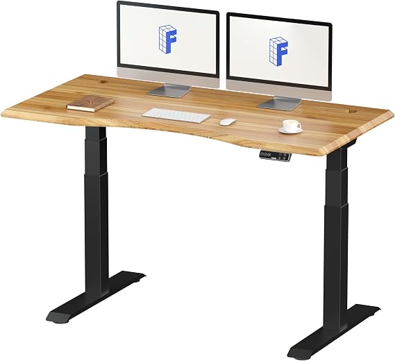 FLEXISPOT Standing Desk, Electric Elevation Desk, Height Adjustable, Computer Desk, E7 Set Frame Black + Top Board Brown, 55.1 x 27.6 inches 140 x 70 cm