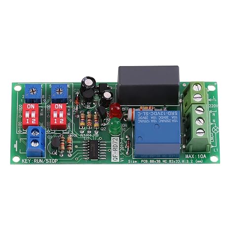 Timer Relay Module, AC100V-250V, Infinite Cycle Timer Delay On/Off Switch, Adjustable 0.5s 1000min, Automatic Operation, Silver Contact, Normally Open, 10A, Screw Mount