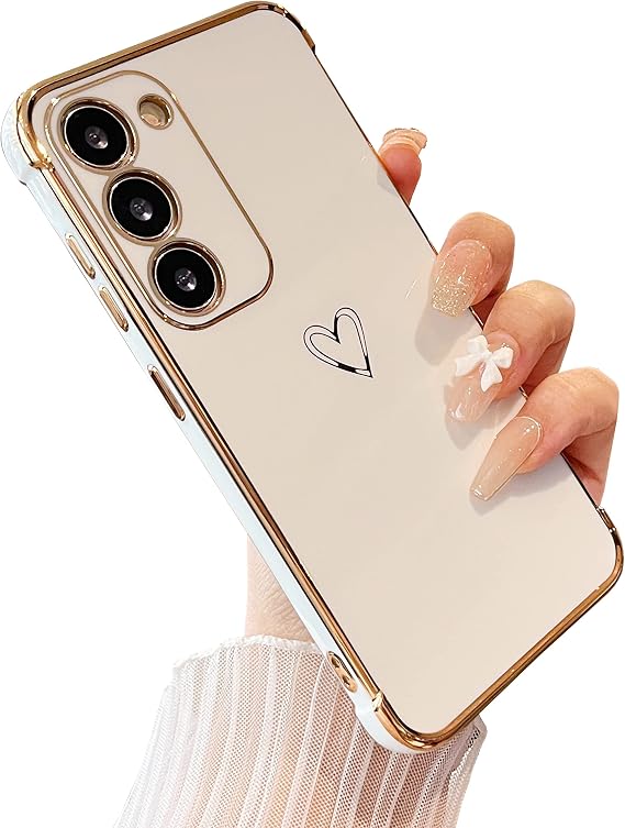 DEFBSC for Samsung Galaxy S23 Case Luxury Plating Heart, White