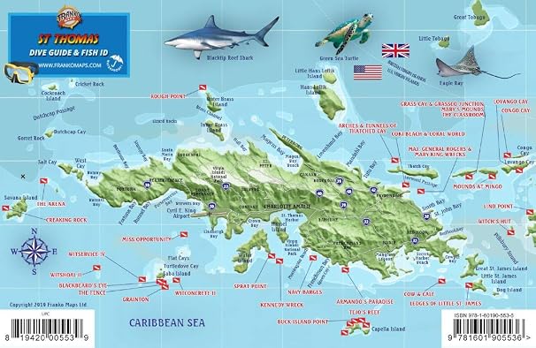 St. Thomas USVI Dive Map Fish ID Virgin Islands Franko Maps Waterproof Fish Card