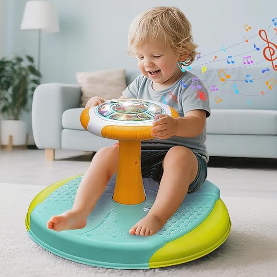 VROGTIK Dinosaur Sit and Spin Toys for Toddlers 2-3, 360 Toddler Spinning Seat with LED Lights and Music Christmas Birthday Gift for 2 3 Years Old Boys Sensory Toys Toddler Activities