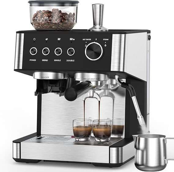 Electactic Espresso Machine with Grinder & Milk Frother, 58mm Expresso Coffee machines, Coffee Maker Provides Barista-Level Lattes and Cappuccinos, Expresso Machines for Home-Black/Silver