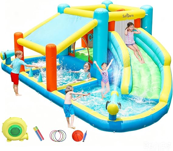 Inflatable Water Slide, Kids Backyard Bounce House, Inflatable Water Park with Splash Pool, Jump House with Water Slide, Bouncy Castle for Wet & Dry