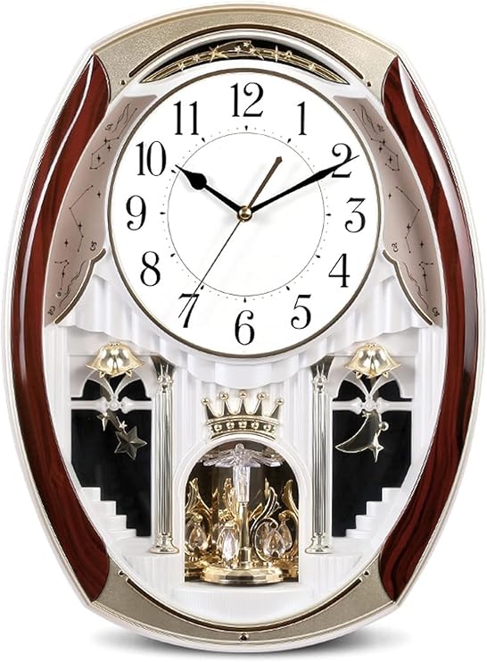 Rhythm Magic Musical Wall Clock - European Style Retro Design with Light Control Chime for Home Living Room - Silent and Elegant Music Clock