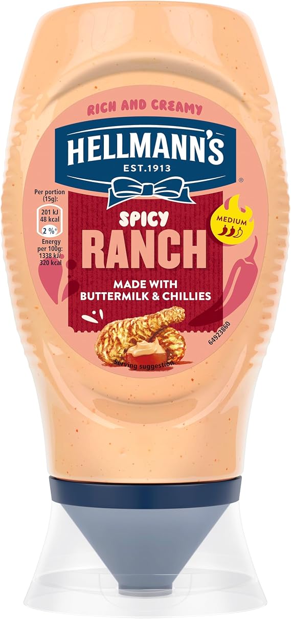 Hellmann's Spicy Ranch Sauce made with buttermilk & chillies add a fiery kick to any dish 245 g