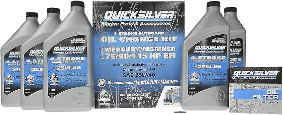 Quicksilver 4-Stroke Oil Change Kit for Mercury Outboard Engines 15, 20, 25, 30, 40, 50, 60, 75, 90, 115, 150, 175, 200, 225, 250, 300, 350, 400 HP
