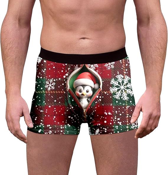 Funny Christmas Underwear Men, Christmas wear Penguin Snowflake Print wear Novelty Festive Party