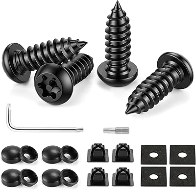 LivTee Anti Theft License Plate Screws Set for Securing Frames and Covers, License Plate Bolts, M6 14 Tamper Proof Screws, Caps Cover for Front Rear Frame Holder Mounting Black-4PCS