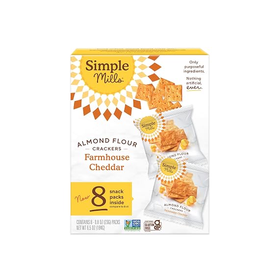Simple Mills Almond Flour Cracker Snack Packs, Cheddar, 1pk, 8ct, 0.8oz