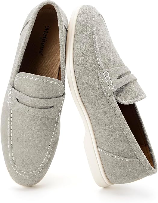 Meijiana Men's Genuine Leather Loafers Slip-On Moccasins Suede Dress Shoes, Lightweight and Breathable with Rubber Sole Stylish Mens Loafers