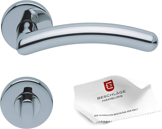 Beschläge Hamburg Door Handles: Door Fitting scoop SBL 1084 – Door Handles with Toilet Rosettes for Bathroom and Toilet – Handle Set / Door Handle for Interior Doors Round Polished Stainless Steel