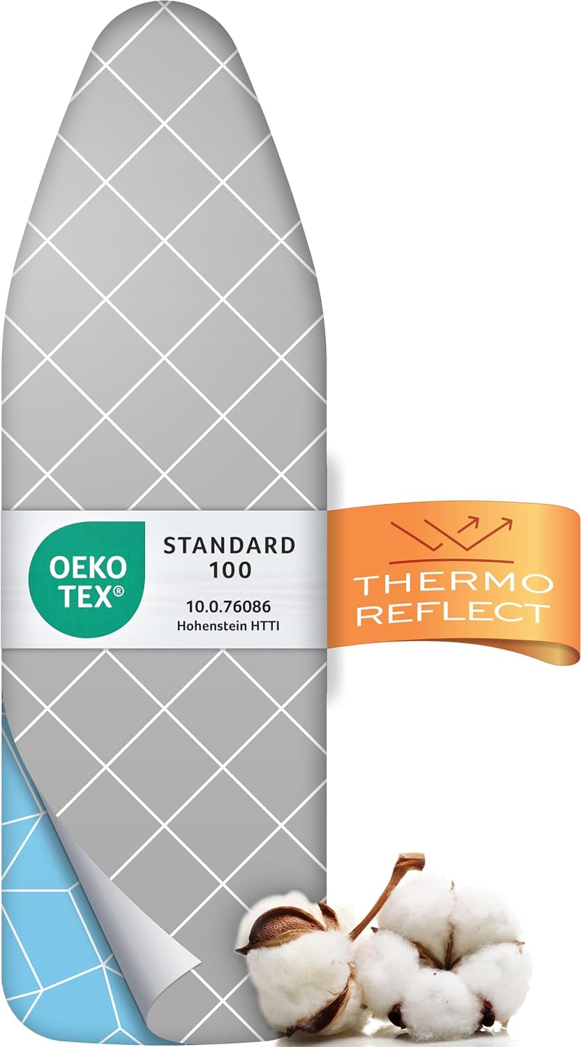 Turbo Bügelbrettbezug 110x30 – Hitzereflektierend für schnelleres Bügeln – einfache Montage mit Gummizug – 2X Komfortpolsterung & OEKOTEX100 Made in Europe Größe S