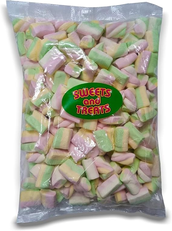 Sweets and Treats Wholesale® Marshmallow Mix 1Kg - Soft and Fluffy Marshmallows - Various Shapes Included - Mallow Mix and Twists - Bulk 1 Kilo Bag - Halal Friendly - Great For Smores and Baking