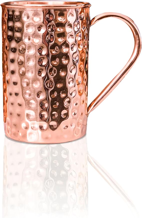 Handcrafted 1 Pcs Moscow Mule Copper Mug 17oz 100% Pure Cylindrical Hammered Copper Cup Drinking Glasses Solid Drinkware Gift Accessories for House Parties, Drinks & Cocktails