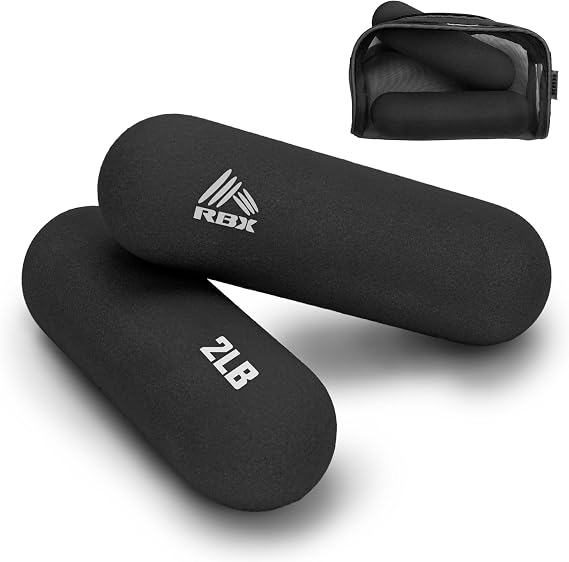 RBX 4LB Pair Neoprene Hand Weight Bars, Ergonomic Pill Shape Weights, Non-Slip Grip, Balanced Design for Controlled Workouts, Includes Mesh Storage Bag, Home Exercise Equipment