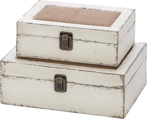 Deco 79 Wooden Decorative Box Decorative Keepsake Boxes with Hinged Lid, Set of 2 Storage Boxes 10", 8"W, White