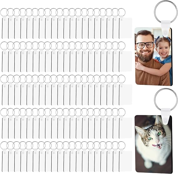 300 Pcs Sublimation Keychain Blanks Bulk, MDF, Rectangle | Heat Transfer, Sublimation Blank, Keychain Rings, Jump Rings, DIY Crafts