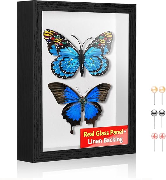 6x8 Small Shadow Box Picture Frame with Real Glass and Linen Back