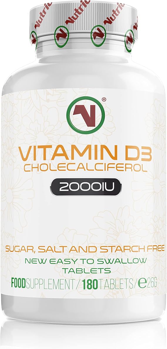 High-Potency Vitamin D3 2000 IU Tablets - Essential Support for Men & Women - 100% Vegetarian Cholecalciferol - 180 Tablets for a 6-Month Supply.