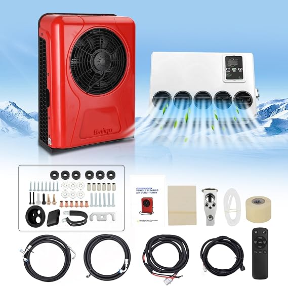 12V Truck Cab Air Conditioner 11000BTU,12 Volt DC Air Conditioner for Semi Truck Parking, Van Mini Split AC Unit, Quiet A/C Fast Cooling High Efficiency for Trailer, Loader, Tractor, Pickup, Camper