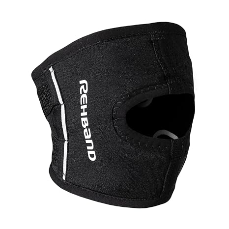 Rehband patella-stabilizing knee support, 1 piece, 3mm neoprene open patella bandage with extra stabilization for the kneecap for sport and active life, Colour:Black, Size:Medium
