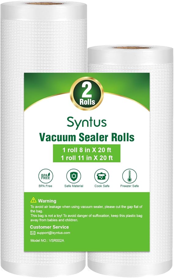 Syntus Vacuum Sealer Bag for Food, 1 Roll 11" x 20' and 1 Roll 8" x 20'