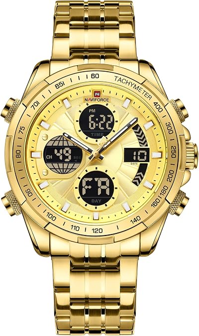 NAVIFORCE Digital Analog Quartz Watch Men Stainless Steel Waterproof Watches Fashion Business Chronograph Military Multifunctional Wristwatch