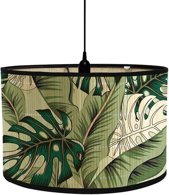 FANSU Table or Pendant Round Drum Lampshade, Modern Tropical Plant Pendant Lampshades Easy Fit Ceiling Pendant for Living Rooms, Bedroom, Hallways, Reading Room (Green Plants,30x30x20cm)